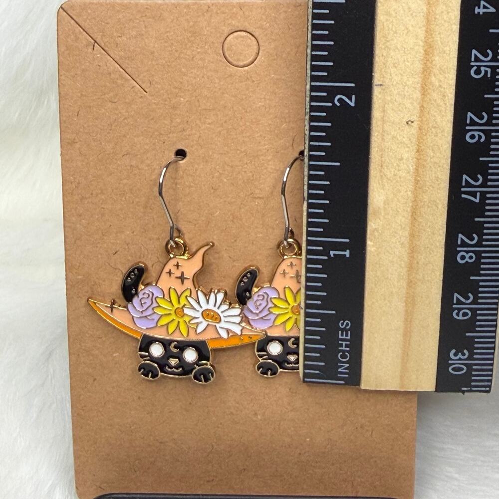 Cat with witch hat earrings stainless steel earring hooks - Picture 2 of 5